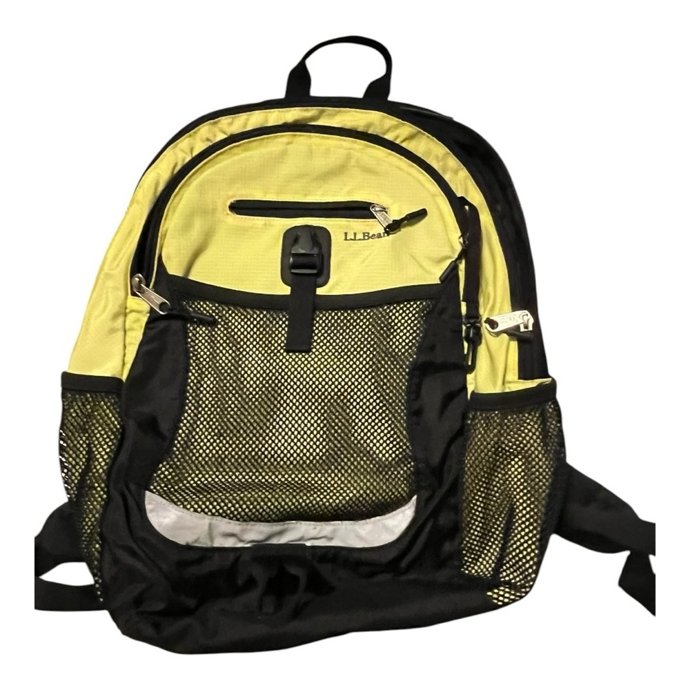 LL Bean backpack black yellow mesh pockets compartments gorpcore hiking school
